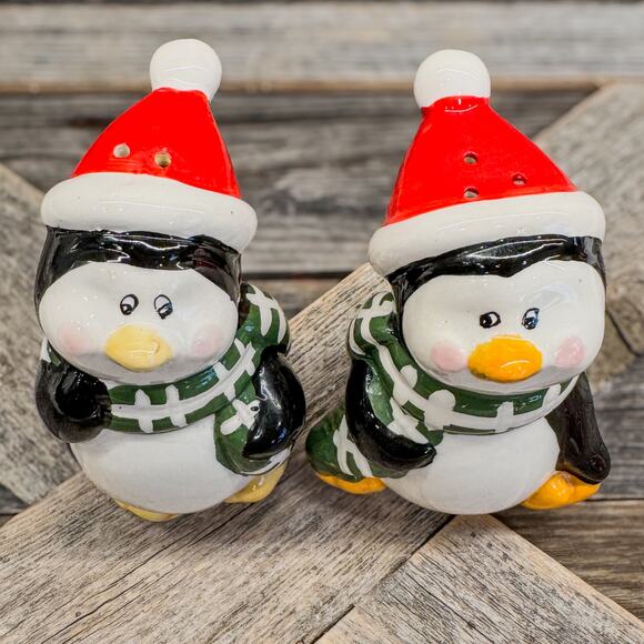 Winter Holiday Penguins Salt and Pepper Shaker Set, Holiday Kitchen Decor-4.25"H - Picture 4 of 7